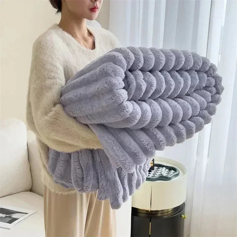 Rabbit Plush Autumn Warm Blanket for Bed