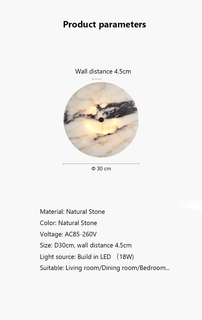 Round Luxury Natural Stone Wall Lamp