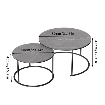 Set of 2 Real Marble Round Nesting Tables