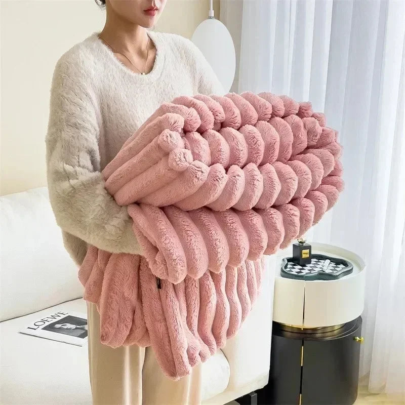 Rabbit Plush Autumn Warm Blanket for Bed