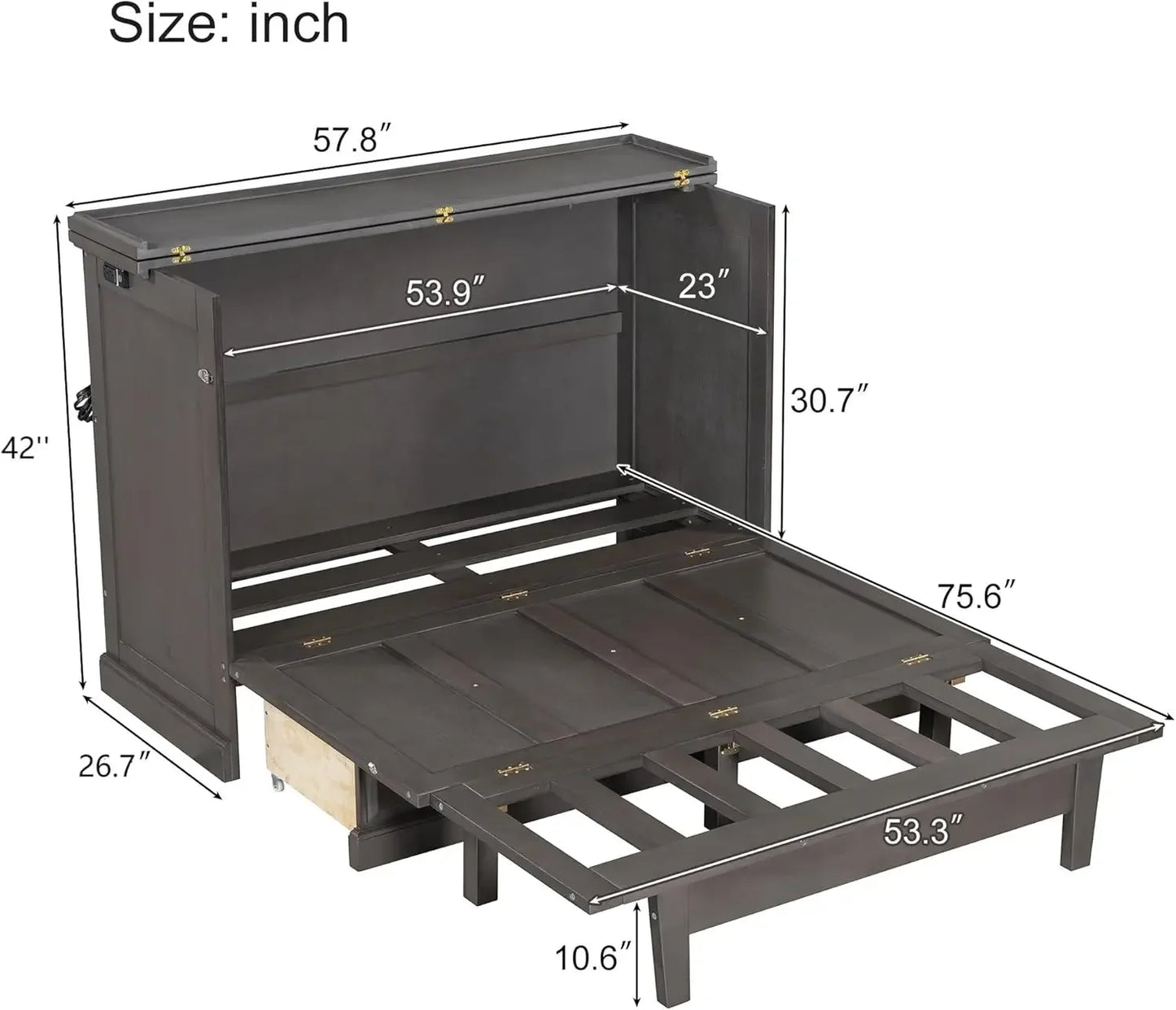 Full Murphy Bed Cabinet with Charging Station