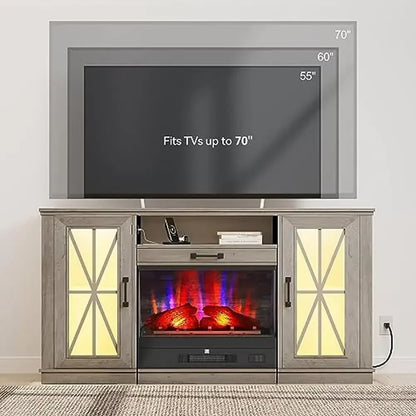 60" Electric Fireplace TV Stand w/7-Color Flame