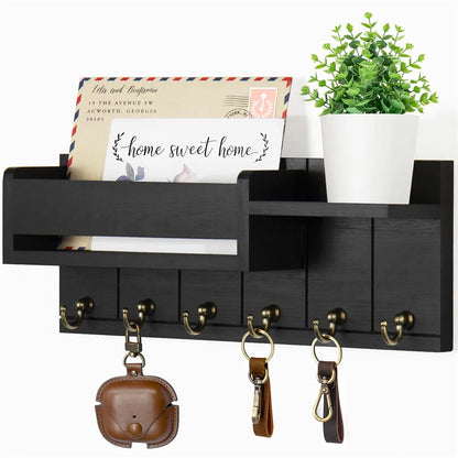 Key Rack and Mail Organizer w/6 Key Hooks
