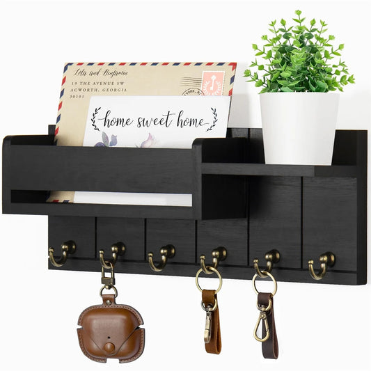 Key Rack and Mail Organizer w/6 Key Hooks