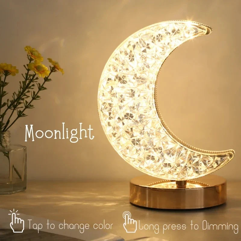 Bedroom Crystal Touch Dimming Night Light Moon Lamp