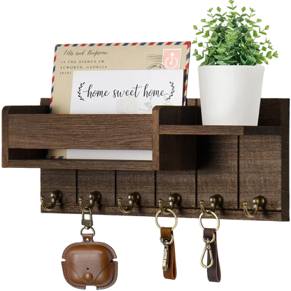Key Rack and Mail Organizer w/6 Key Hooks