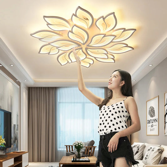 Living Room Lights Modern LED Ceiling Lamp Nordic Leaf Design Bedroom Dining Room Chandeliers Home Decor Interior Light Fixture