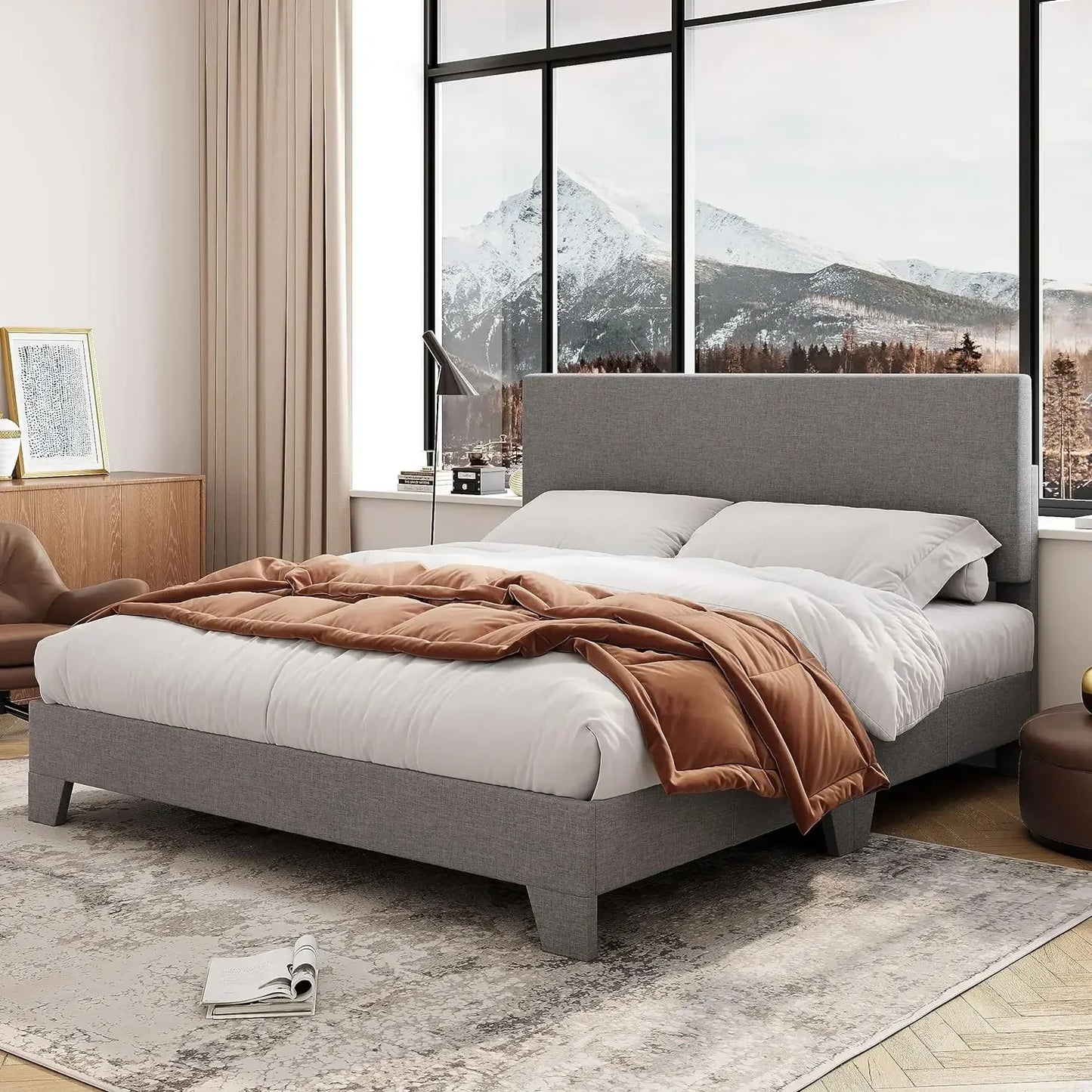 Bed Frame with Adjustable Headboard, Mattress Foundation, No Box Spring Needed