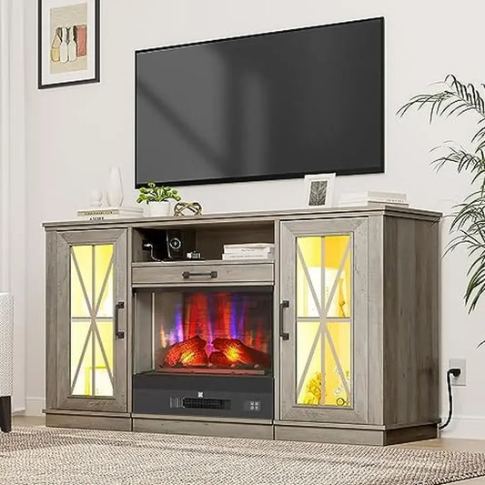 60" Electric Fireplace TV Stand w/7-Color Flame
