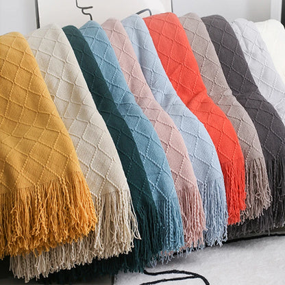 Nordic Knitted Shawl Sofa Blanket with Tassels