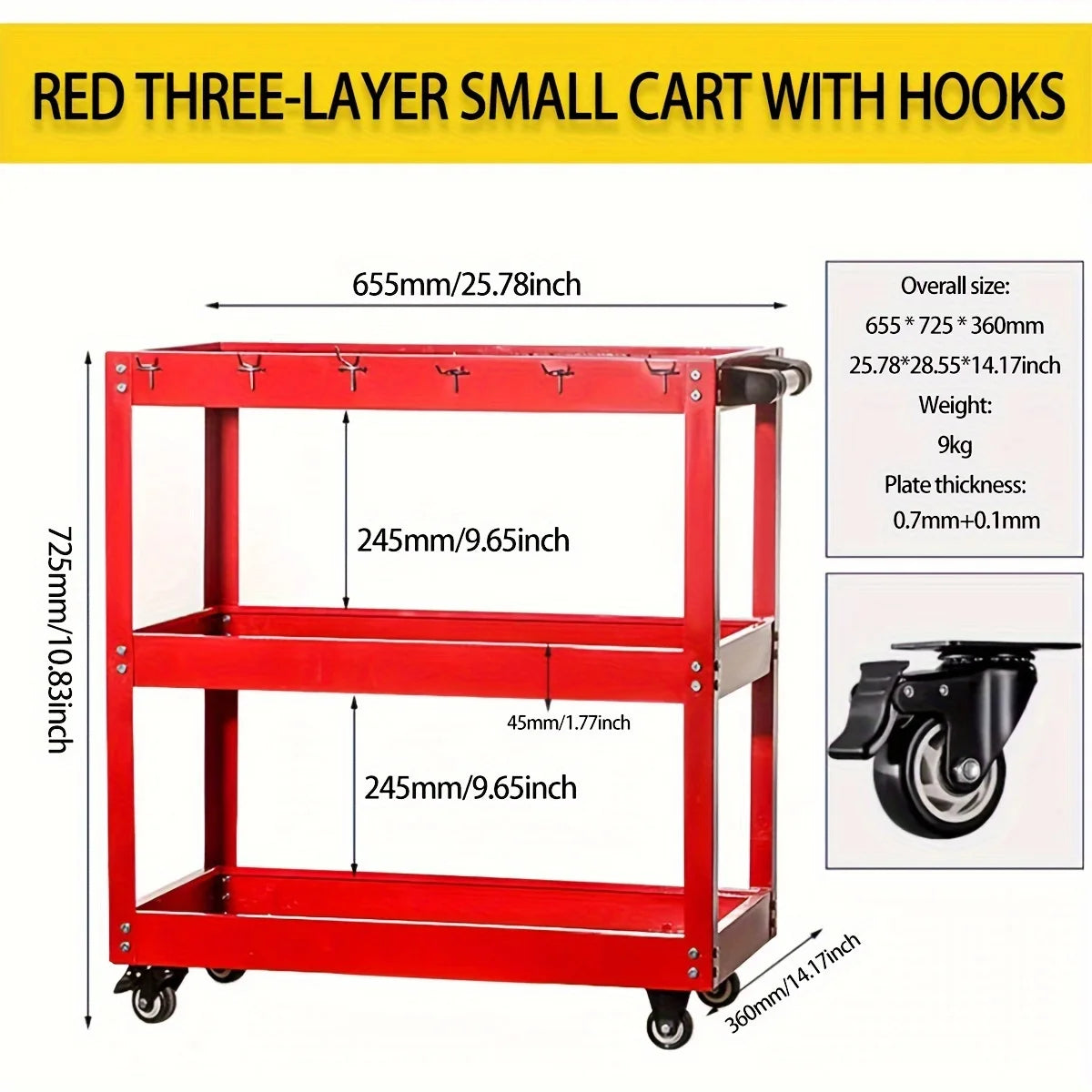 Heavy Duty 3 Tier Rolling Tool Cart