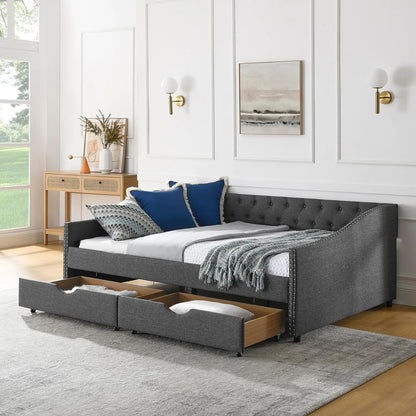 Wood Daybed Frame with 2 Storage Drawers