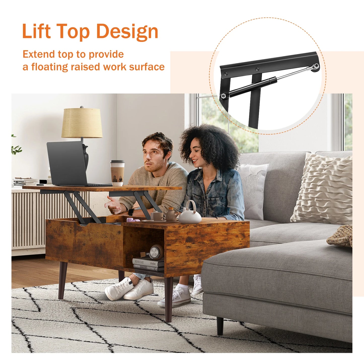 39.37" Lift Top Coffee Table For Living Room