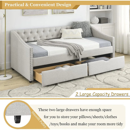 Wood Daybed Frame with 2 Storage Drawers