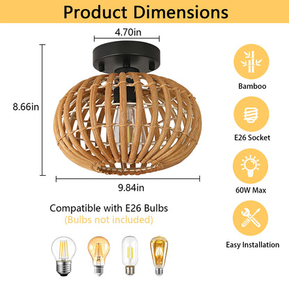 9.8" Bamboo Ceiling Light Fixture