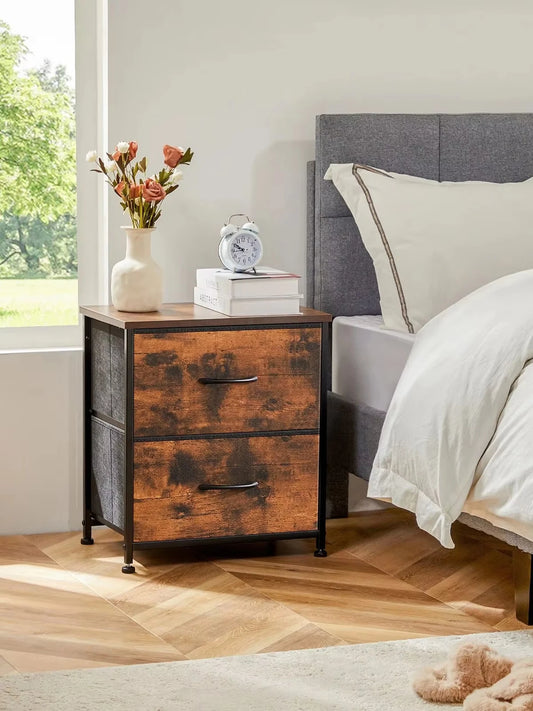 Nightstand/Bedside Coffee Table For Bedroom 2 Fabric Drawers