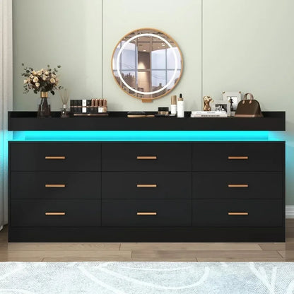 Modern Dresser 9 Drawer with LED Light,