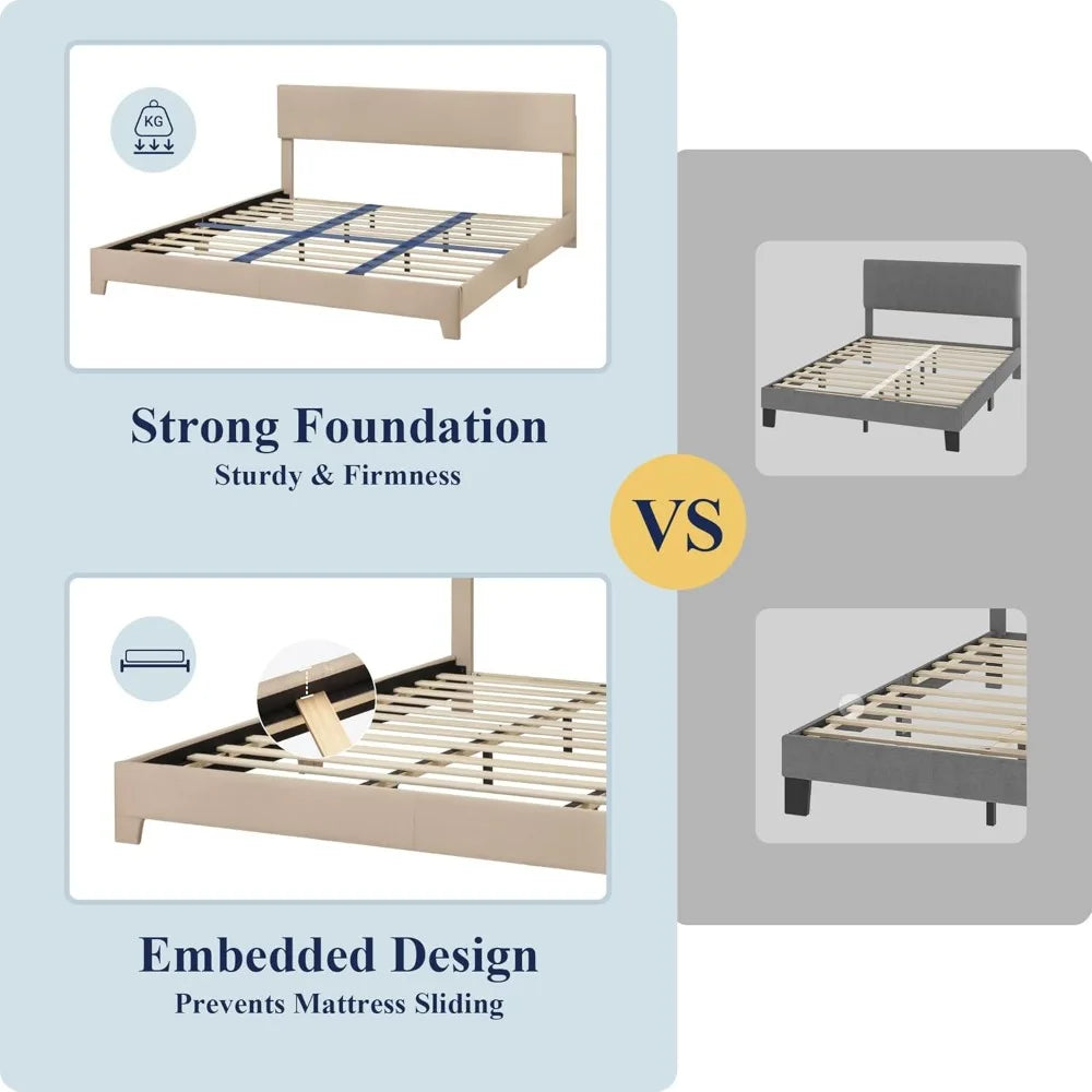 Bed Frame with Adjustable Headboard, Mattress Foundation, No Box Spring Needed