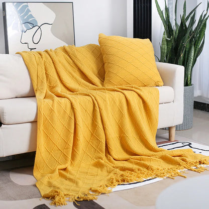 Nordic Knitted Shawl Sofa Blanket with Tassels
