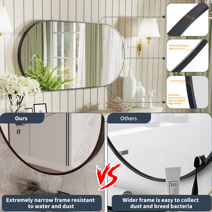 20x40" Metal Frame Black Oval Mirror