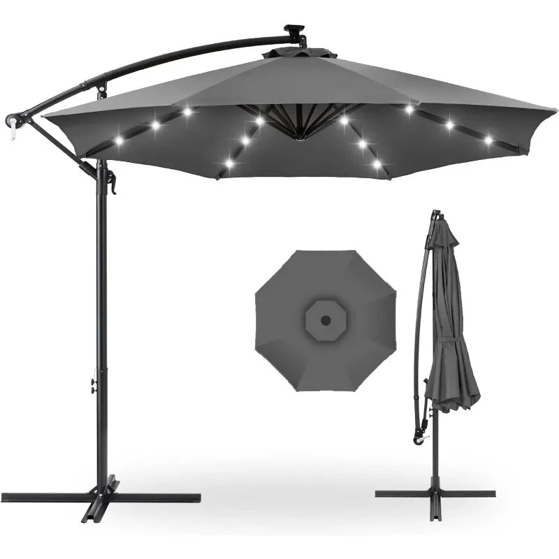 10ft Solar LED Hanging Patio Umbrella