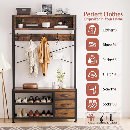 Hall Tree with Bench and Shoe Storage