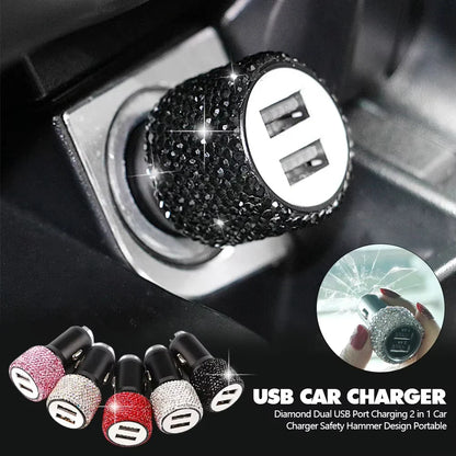 New Bling USB Car Charger Dual Port Fast Adapter