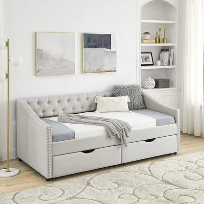 Wood Daybed Frame with 2 Storage Drawers