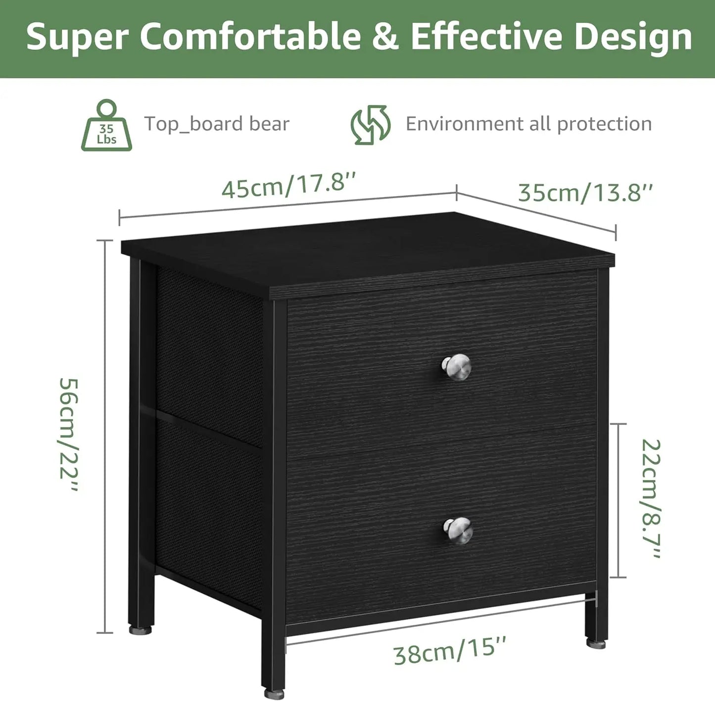 Set of Black Nightstands with Fabric Drawers