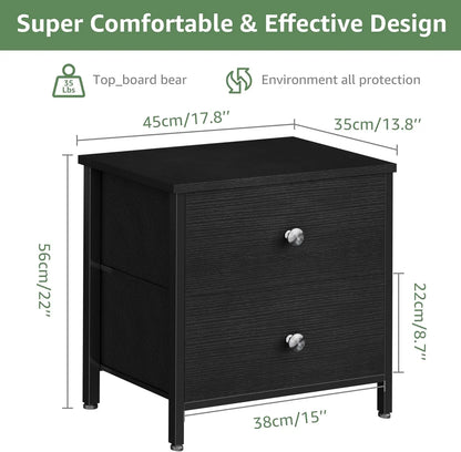 Set of Black Nightstands with Fabric Drawers