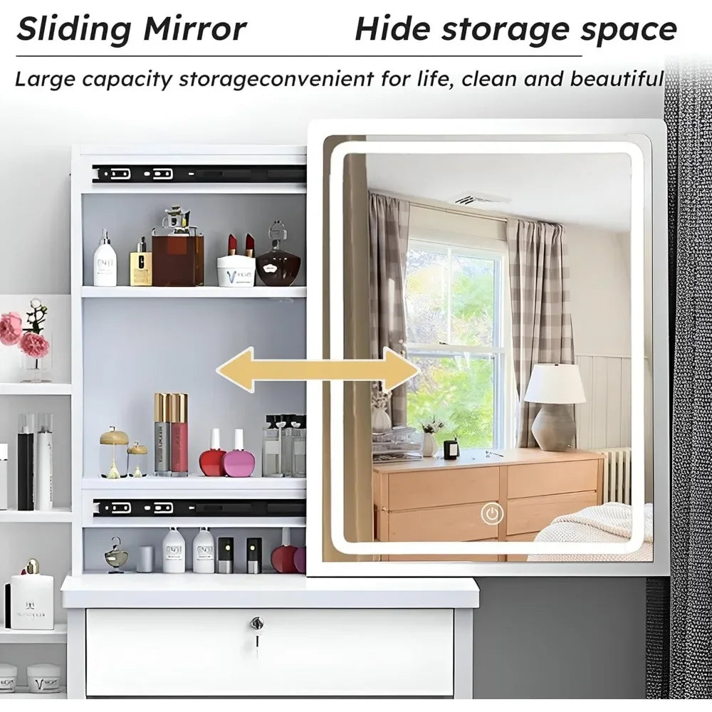 Makeup Vanity Set with Mirror, Lights and Chair