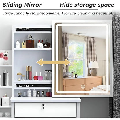 Makeup Vanity Set with Mirror, Lights and Chair