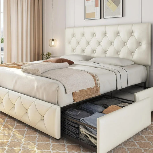 Upholstered 4-Drawer Bed Frame