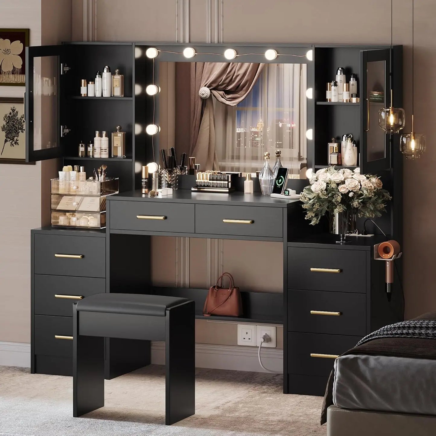 58.3" Vanity Desk with Mirror & Lights