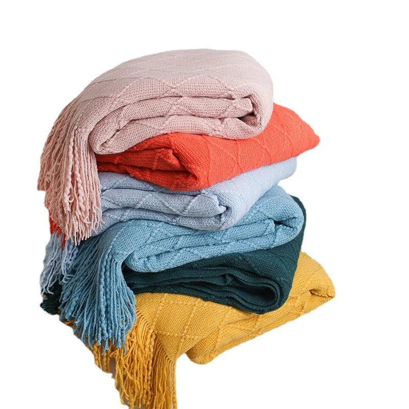 Nordic Knitted Shawl Sofa Blanket with Tassels