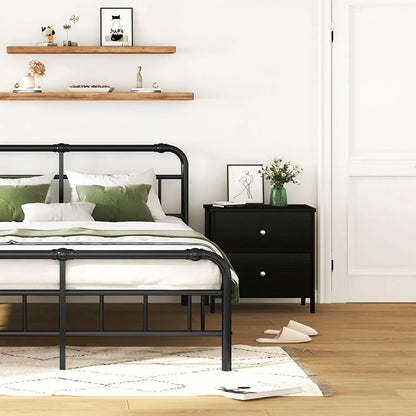 Set of Black Nightstands with Fabric Drawers