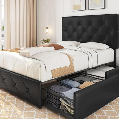 Upholstered 4-Drawer Bed Frame