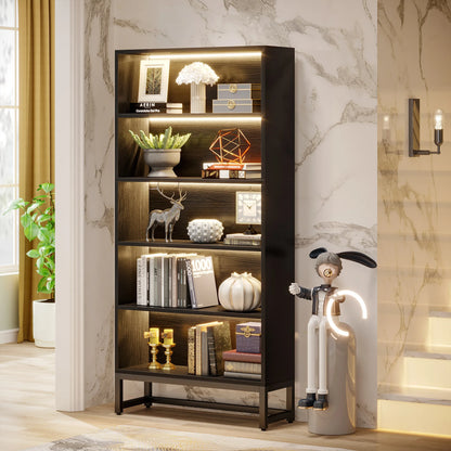 70.8" Tall Black Bookcase w/LED Lights