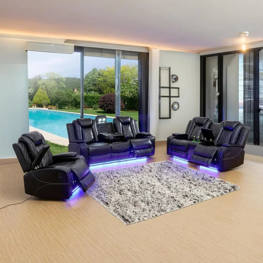 Recliner Living Room Set with LED Lighting