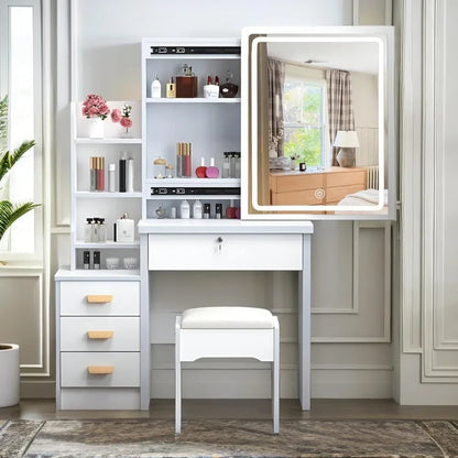 Makeup Vanity Set with Mirror, Lights and Chair