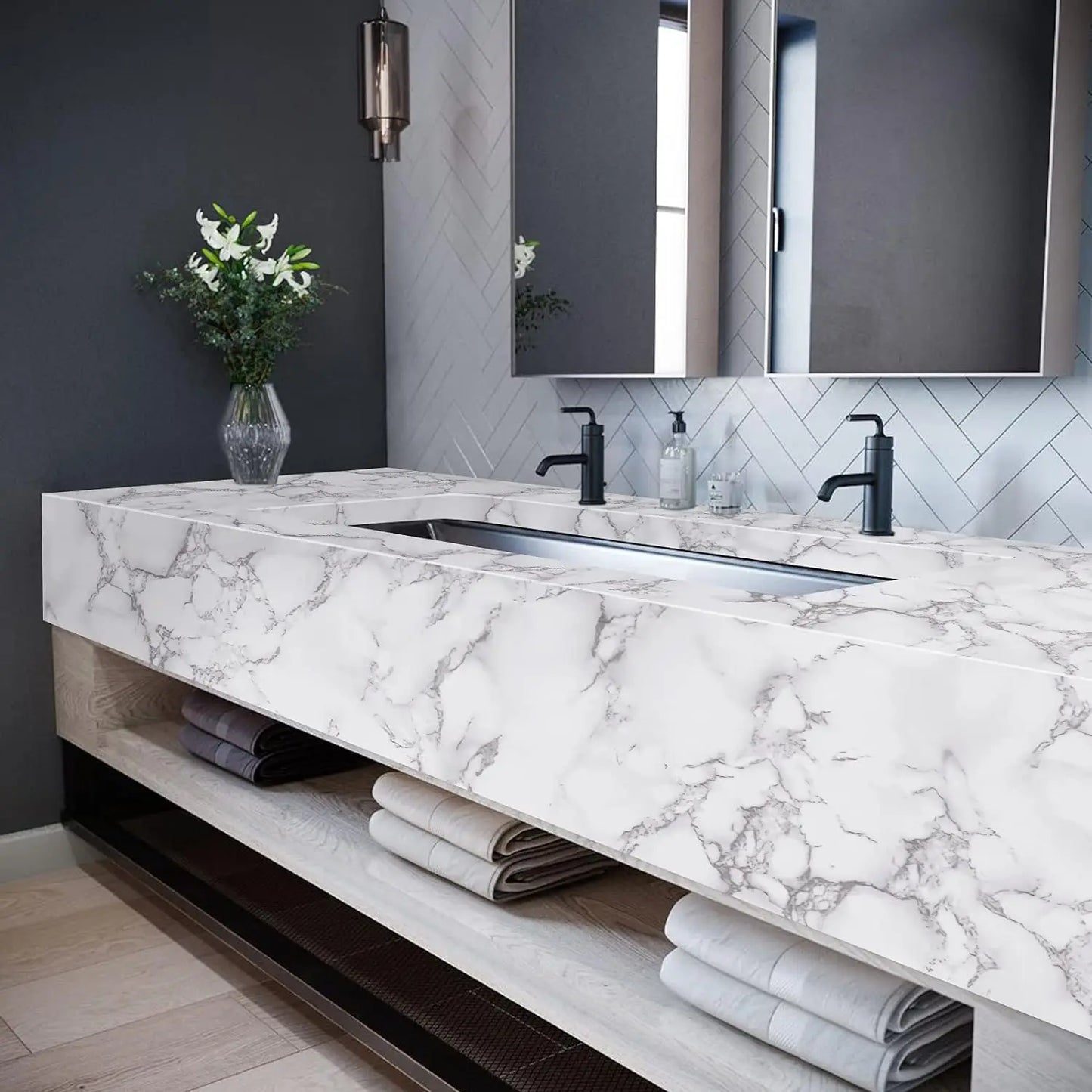 Marble Contact Paper for Counter tops, Removable Peel and Stick
