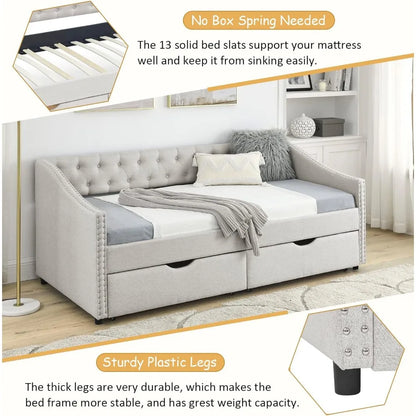 Wood Daybed Frame with 2 Storage Drawers