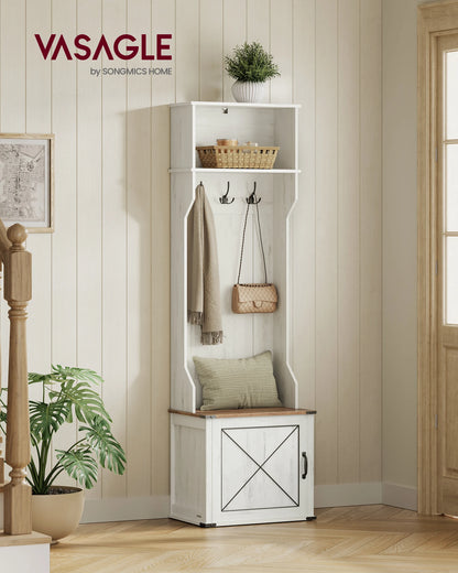 Hall Tree with Bench/Shoe/Coat Rack Entryway 3 Tri-Hooks, Door with Handle