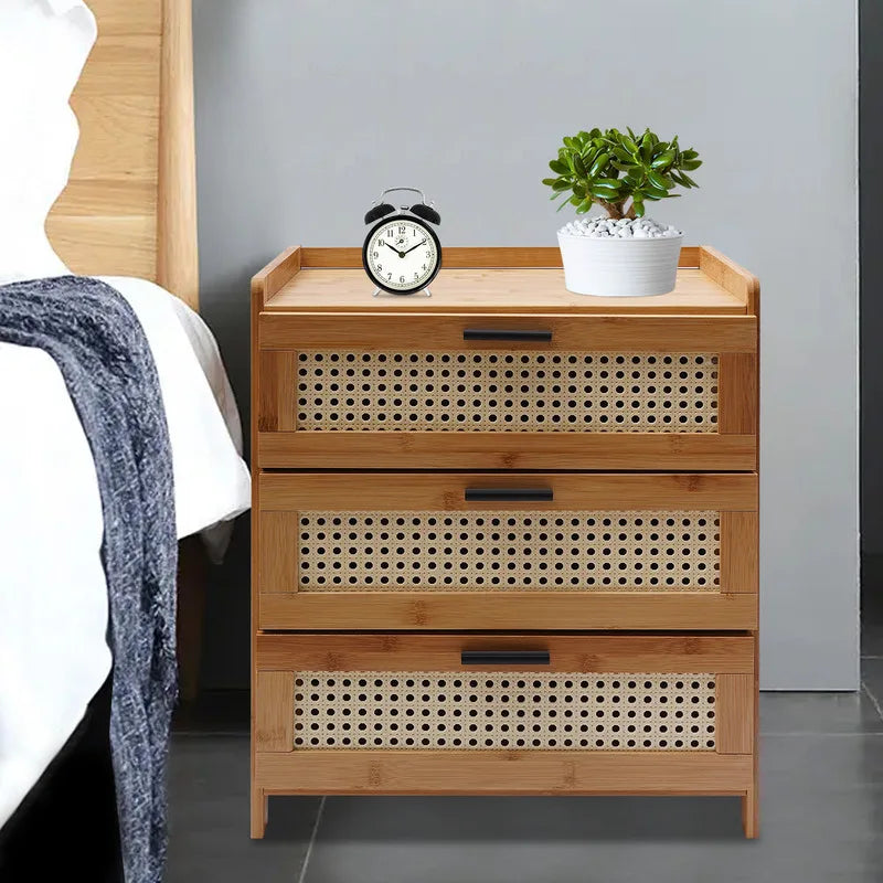 3- Drawer Bamboo Wood Nightstand