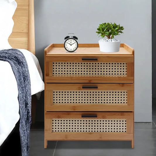 3- Drawer Bamboo Wood Nightstand