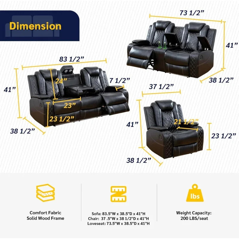 Recliner Living Room Set with LED Lighting
