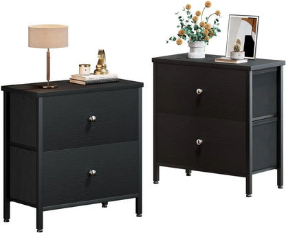 Set of Black Nightstands with Fabric Drawers