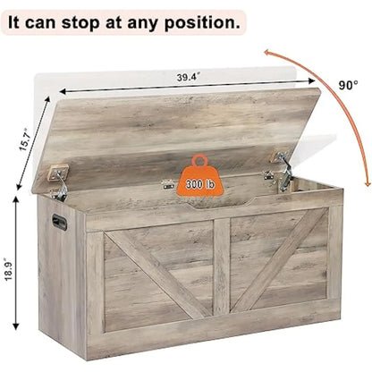 39.4" Wooden  Storage Bench w/ 2 Safety Hinges
