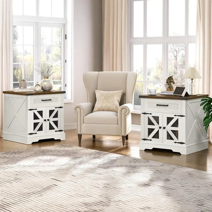 White Farmhouse End Table Set of 2