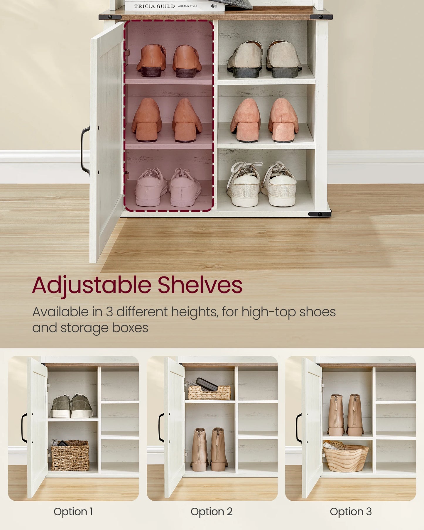 Hall Tree with Bench/Shoe/Coat Rack Entryway 3 Tri-Hooks, Door with Handle